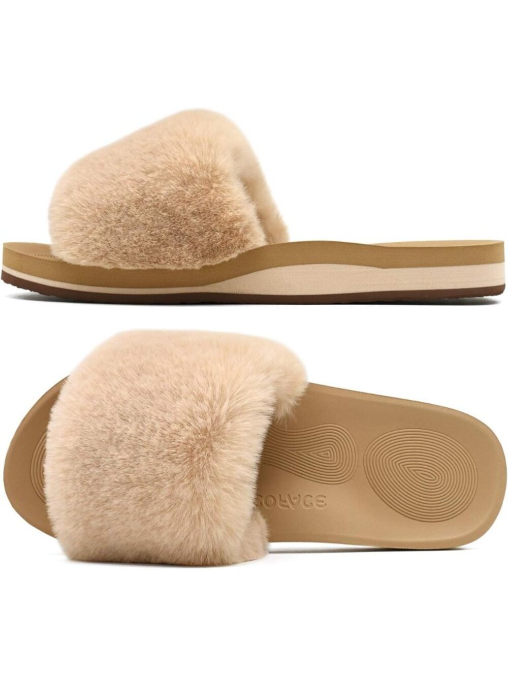 Womens Beige Comfy Open Toe Fuzzy Fasciitis Orthotic Ladies Slippers Indoor